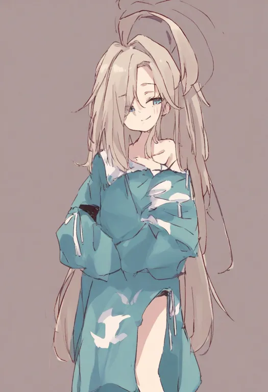 masterpiece, best quality, general, loose clothes, 1girl, solo, simple background — by k3scat, made with ComfyUI