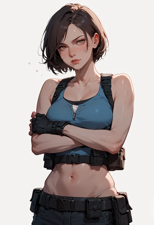 masterpiece, best quality, score_7, safe, resident evil 2 (remake), solo, simple background — by k3scat, made with ComfyUI
