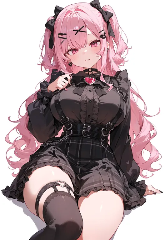 masterpiece, best quality, score_7, safe, heart brooch, 1girl, solo, simple background — by k3scat, made with ComfyUI