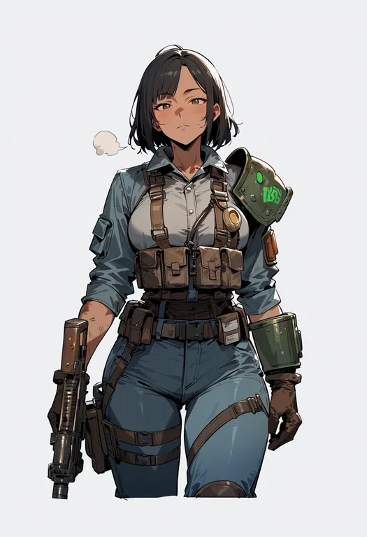 masterpiece, best quality, score_7, safe, fallout 2, solo, simple background — by k3scat, made with ComfyUI