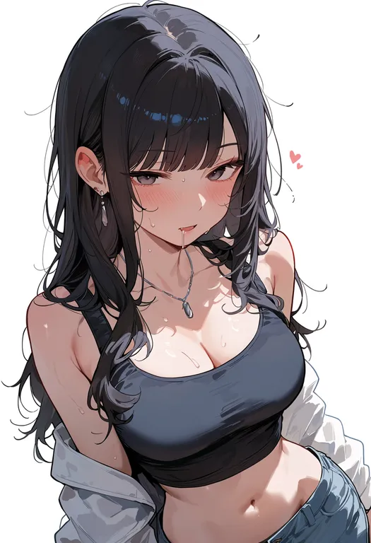 masterpiece, best quality, score_7, safe, saliva, 1girl, solo, simple background — by k3scat, made with ComfyUI