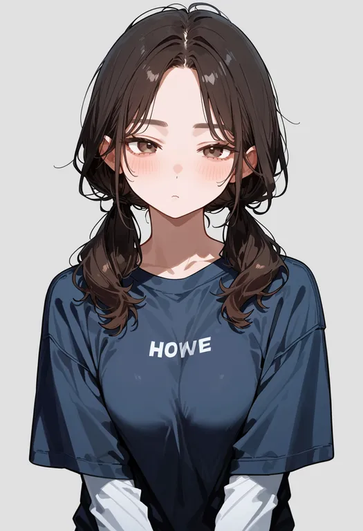 masterpiece, best quality, score_7, safe, short over long sleeves, 1girl, solo, upper body, simple background — by k3scat, made with ComfyUI