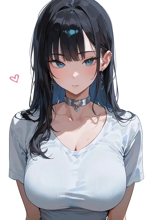 masterpiece, best quality, score_7, safe, silver choker, 1girl, solo, upper body, simple background — by k3scat, made with ComfyUI