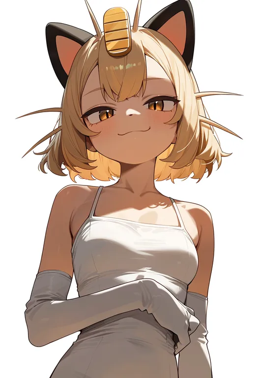 masterpiece, best quality, score_7, safe, meowth, solo, upper body, simple background — by k3scat, made with ComfyUI
