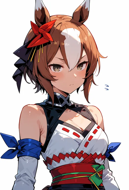 masterpiece, best quality, score_7, safe, yaeno muteki (umamusume), umamusume, solo, upper body, simple background — by k3scat, made with ComfyUI