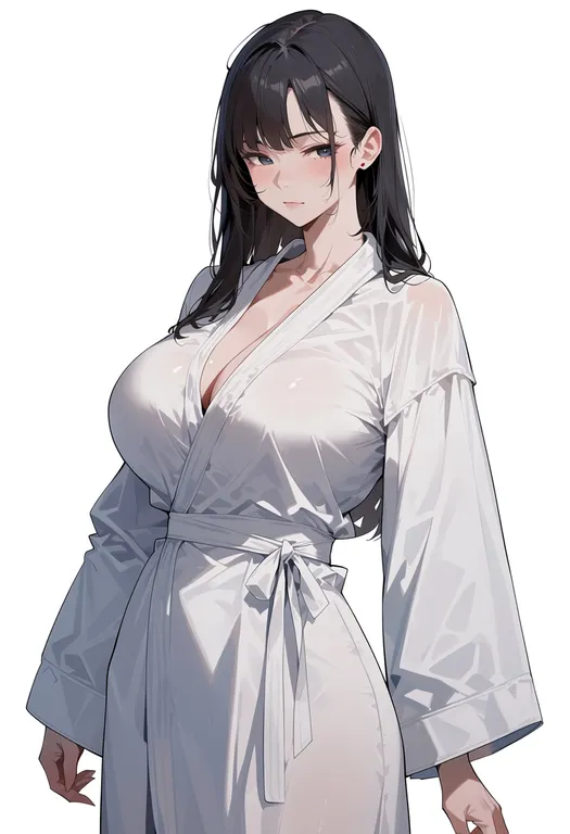 masterpiece, best quality, score_7, safe, white robe, 1girl, solo, simple background — by k3scat, made with ComfyUI