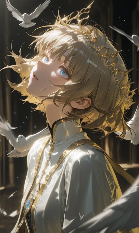 photorealistic, 1girl, slender, pale skin, short fluffy blonde hair, messy bangs, light blue eyes, looking upward… — by 南南南, made with ComfyUI