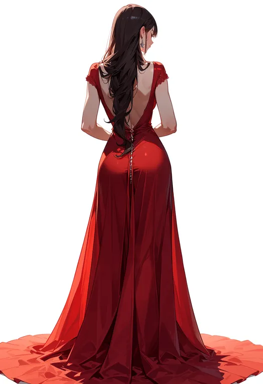 masterpiece, best quality, score_7, safe, red dress, 1girl, solo, simple background — by k3scat, made with ComfyUI