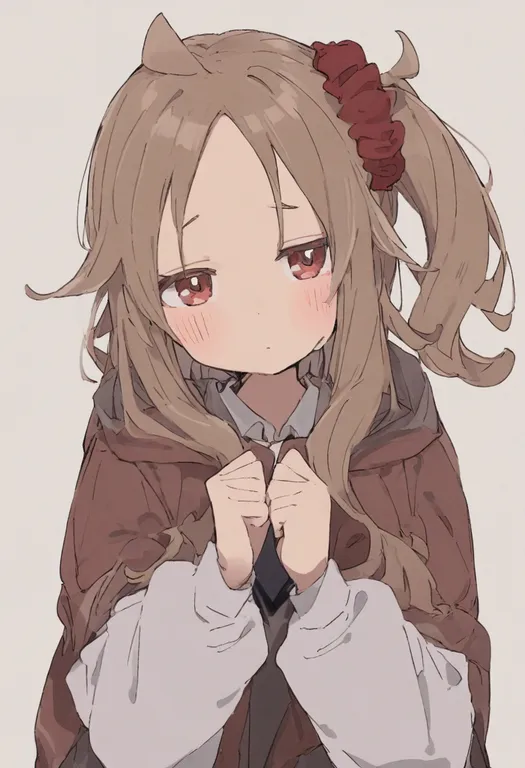 masterpiece, best quality, general, red scrunchie, 1girl, solo, simple background — by k3scat, made with ComfyUI