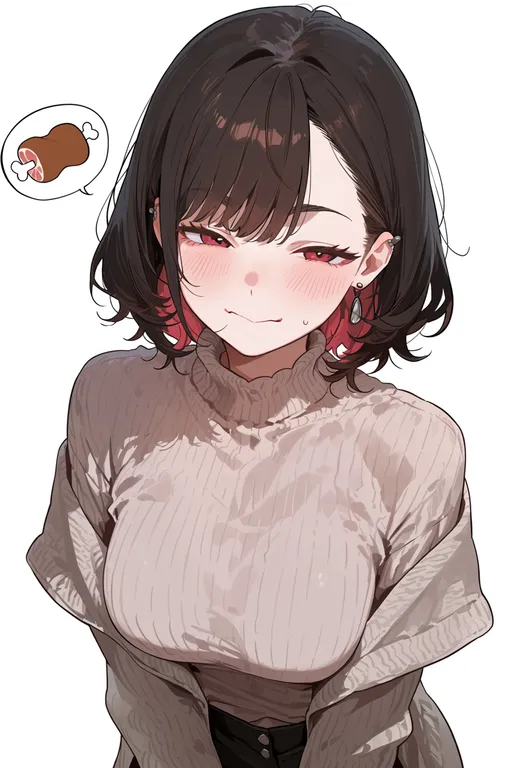 masterpiece, best quality, score_7, safe, boned meat, 1girl, solo, upper body, simple background — by k3scat, made with ComfyUI