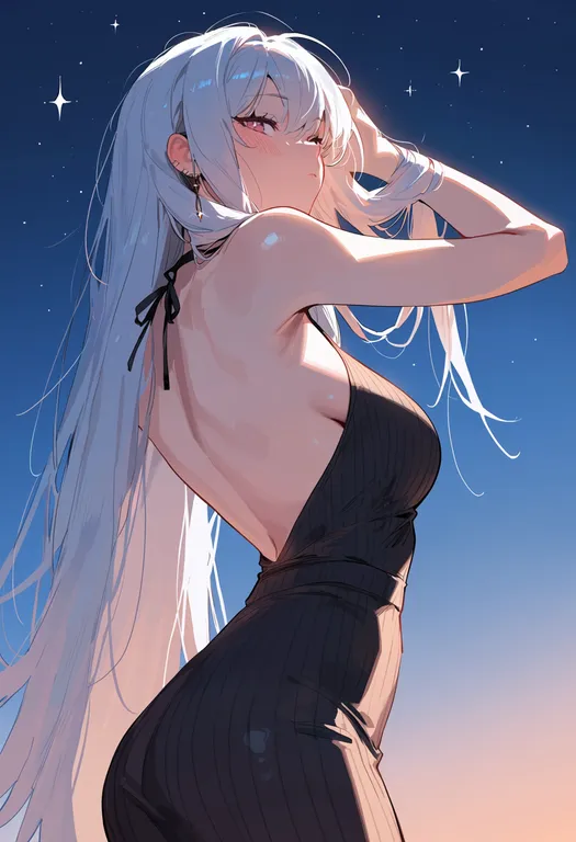 masterpiece, best quality, score_7, safe, starry sky, 1girl, solo, simple background — by k3scat, made with ComfyUI