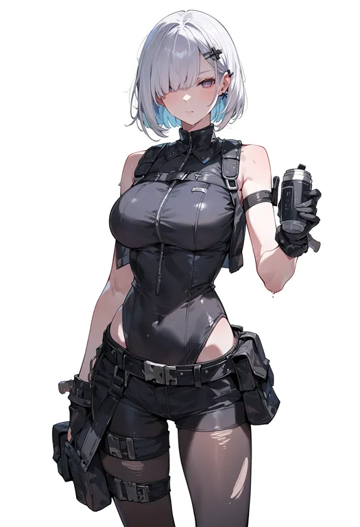 masterpiece, best quality, score_7, safe, double cross (f.e.a.r.), solo, simple background — by k3scat, made with ComfyUI