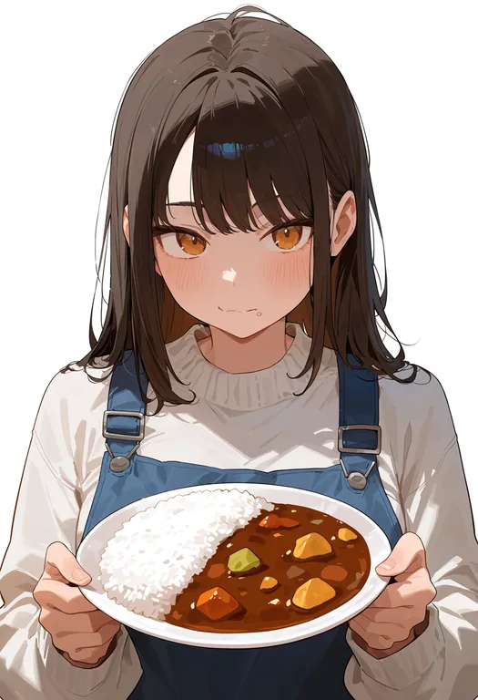 masterpiece, best quality, score_7, safe, curry rice, 1girl, solo, upper body, simple background — by k3scat, made with ComfyUI
