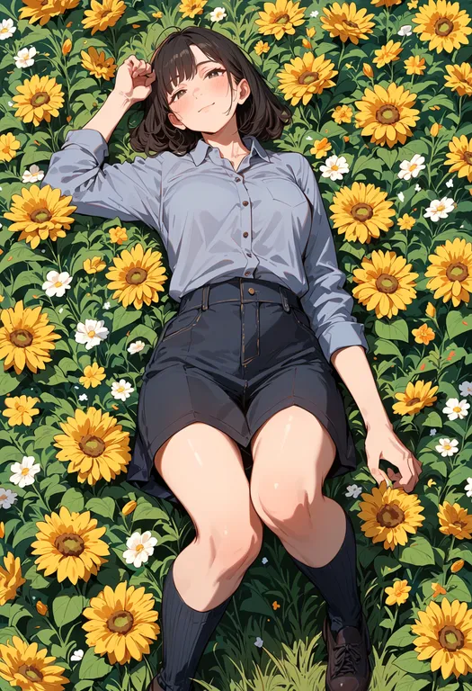masterpiece, best quality, score_7, safe, flower bed, 1girl, solo — by k3scat, made with ComfyUI