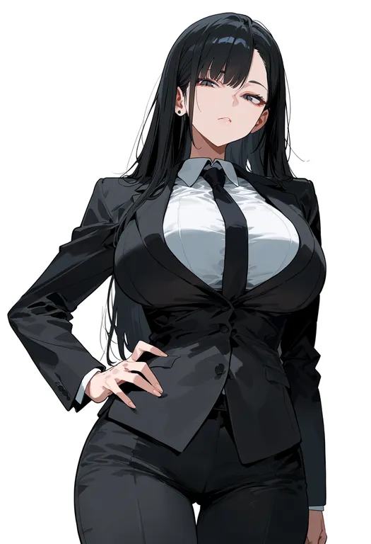 masterpiece, best quality, score_7, safe, black suit, 1girl, solo, simple background — by k3scat, made with ComfyUI
