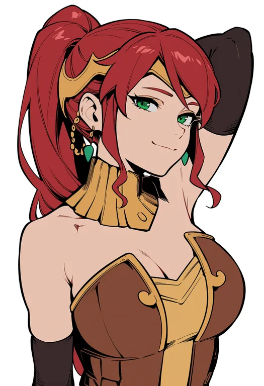 masterpiece, best quality, score_7, safe, pyrrha nikos, solo, upper body, simple background — by k3scat, made with ComfyUI
