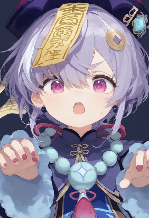 masterpiece, best quality, general, jiangshi costume, 1girl, solo, simple background — by k3scat, made with ComfyUI