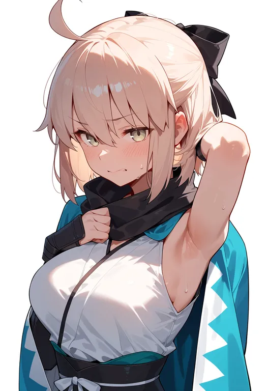 masterpiece, best quality, score_7, safe, okita souji (third ascension) (fate), solo, upper body, simple background — by k3scat, made with ComfyUI
