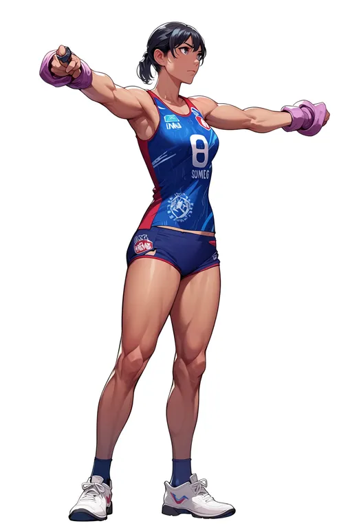 masterpiece, best quality, score_7, safe, 2016 summer olympics, solo, full body, simple background — by k3scat, made with ComfyUI