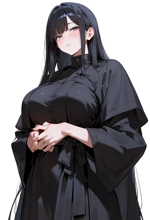 masterpiece, best quality, score_7, safe, black robe, 1girl, solo, simple background — by k3scat, made with ComfyUI