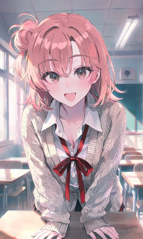 @ponkan 8, 1girl, indoor, classroom, wooden school desk, window, morning sunlight, upper body, bright morning sunlight… — by 清净如泉水, made with ComfyUI
