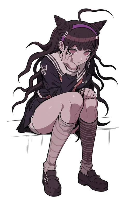 masterpiece, best quality, score_7, safe, danganronpa another episode: ultra despair girls, solo, simple background — by k3scat, made with ComfyUI