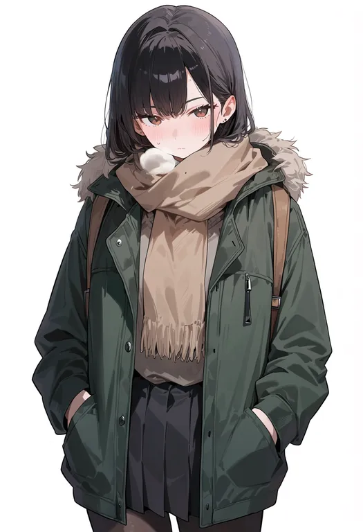 masterpiece, best quality, score_7, safe, cold, 1girl, solo, simple background — by k3scat, made with ComfyUI