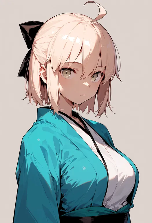 masterpiece, best quality, score_7, safe, okita souji (fate), koha-ace, solo, upper body, simple background — by k3scat, made with ComfyUI