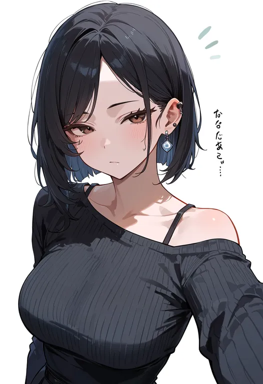 masterpiece, best quality, score_7, safe, single earring, 1girl, solo, upper body, simple background — by k3scat, made with ComfyUI