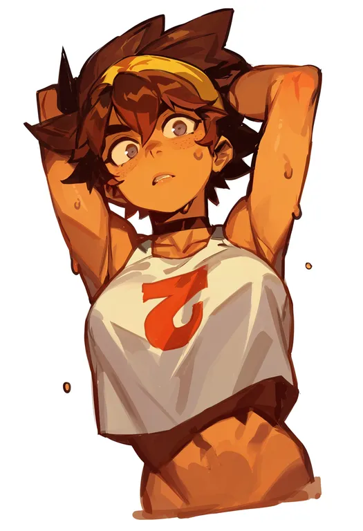 masterpiece, best quality, score_7, safe, habanero-tan, solo, upper body, simple background — by k3scat, made with ComfyUI