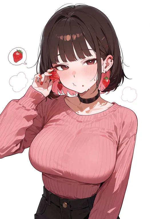 masterpiece, best quality, score_7, safe, strawberry shortcake, 1girl, solo, upper body, simple background — by k3scat, made with ComfyUI