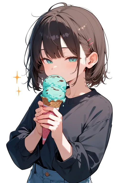 masterpiece, best quality, score_7, safe, ice cream cone, 1girl, solo, upper body, simple background — by k3scat, made with ComfyUI