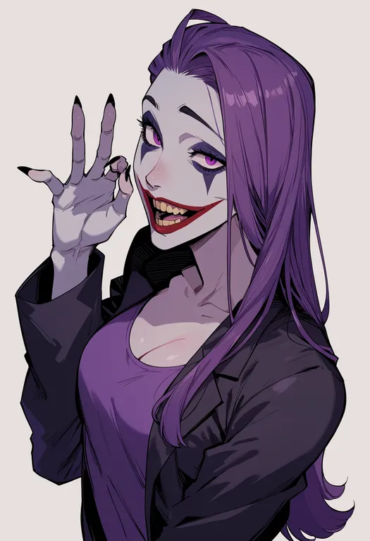 masterpiece, best quality, score_7, safe, joker (dc), solo, upper body, simple background — by k3scat, made with ComfyUI