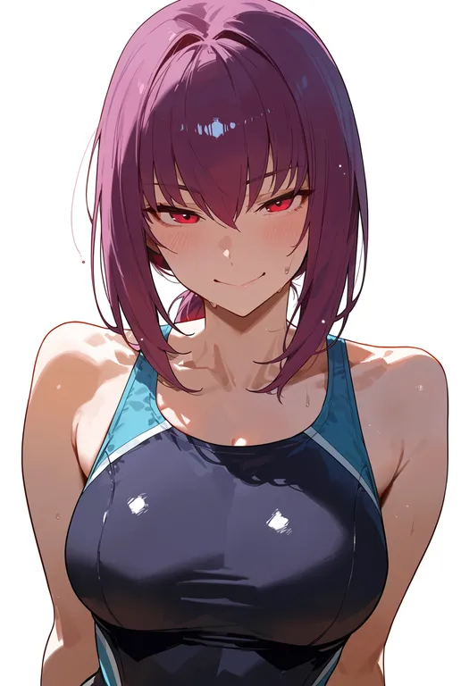 masterpiece, best quality, score_7, safe, scathach (swimsuit assassin) (fate), solo, upper body, simple background — by k3scat, made with ComfyUI
