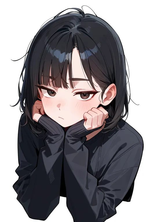 masterpiece, best quality, score_7, safe, bored, 1girl, solo, portrait, simple background — by k3scat, made with ComfyUI