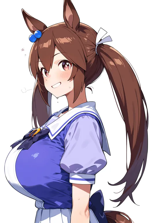 masterpiece, best quality, score_7, safe, hishi akebono (umamusume), umamusume, solo, upper body, simple background — by k3scat, made with ComfyUI