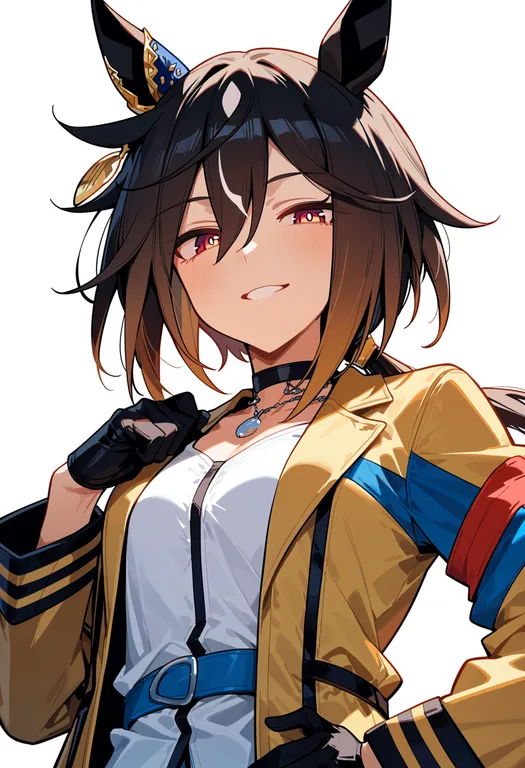 masterpiece, best quality, score_7, safe, stay gold (umamusume), umamusume, solo, upper body, simple background — by k3scat, made with ComfyUI