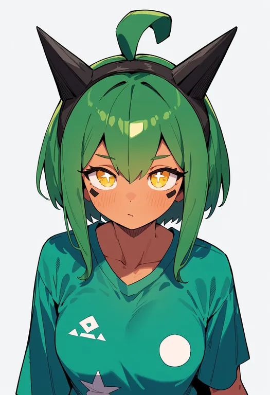masterpiece, best quality, score_7, safe, ogerpon (teal mask), solo, upper body, simple background — by k3scat, made with ComfyUI