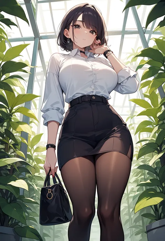 masterpiece, best quality, score_7, safe, greenhouse, 1girl, solo — by k3scat, made with ComfyUI