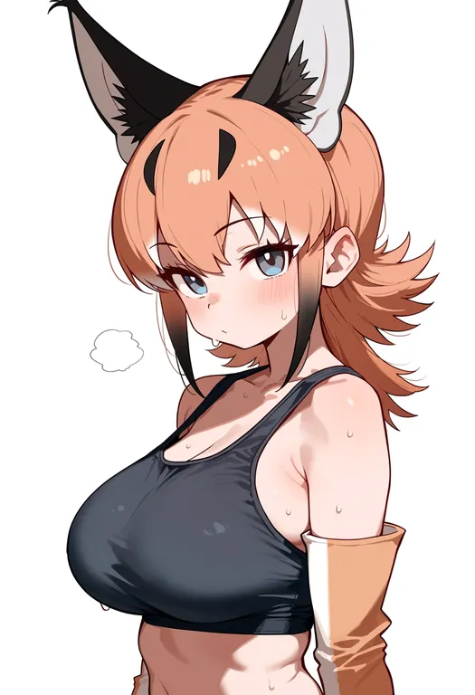 masterpiece, best quality, score_7, safe, caracal (kemono friends), kemono friends, solo, upper body, simple background — by k3scat, made with ComfyUI
