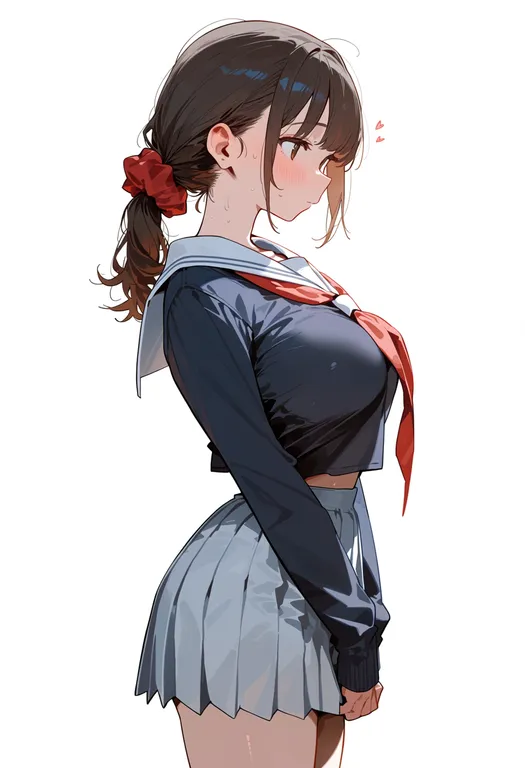 masterpiece, best quality, score_7, safe, red scrunchie, 1girl, solo, simple background — by k3scat, made with ComfyUI