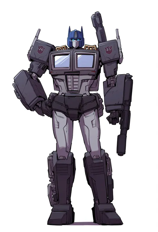 masterpiece, best quality, score_7, safe, transformers: generation 1, solo, simple background — by k3scat, made with ComfyUI