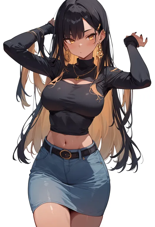 masterpiece, best quality, score_7, safe, gold earrings, 1girl, solo, simple background — by k3scat, made with ComfyUI