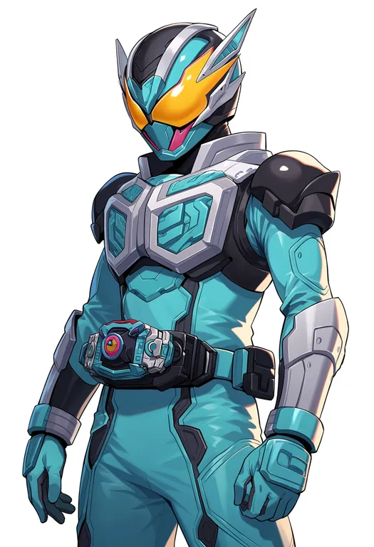 masterpiece, best quality, score_7, safe, kamen rider revice (series), solo, simple background — by k3scat, made with ComfyUI