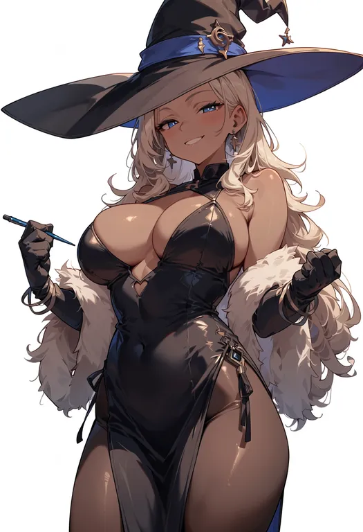 masterpiece, best quality, score_7, safe, pixiv witch, solo, simple background — by k3scat, made with ComfyUI
