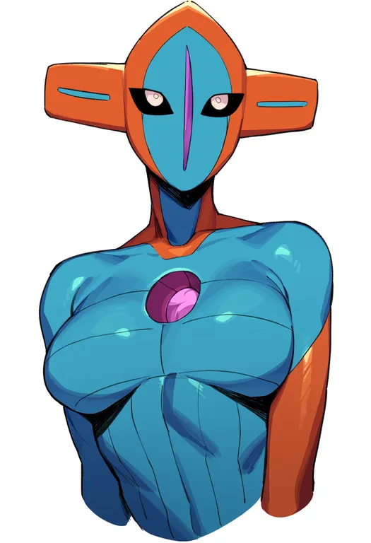 masterpiece, best quality, score_7, safe, deoxys, solo, upper body, simple background — by k3scat, made with ComfyUI
