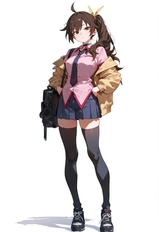 masterpiece, best quality, score_7, safe, bakemonogatari, solo, simple background — by k3scat, made with ComfyUI