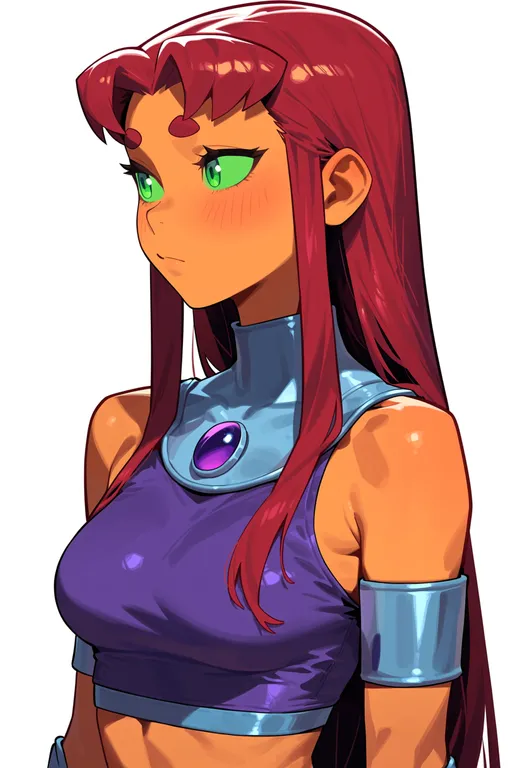 masterpiece, best quality, score_7, safe, starfire, solo, upper body, simple background — by k3scat, made with ComfyUI