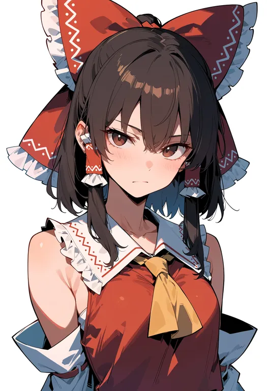 masterpiece, best quality, score_7, safe, hakurei reimu, touhou, solo, upper body, simple background — by k3scat, made with ComfyUI