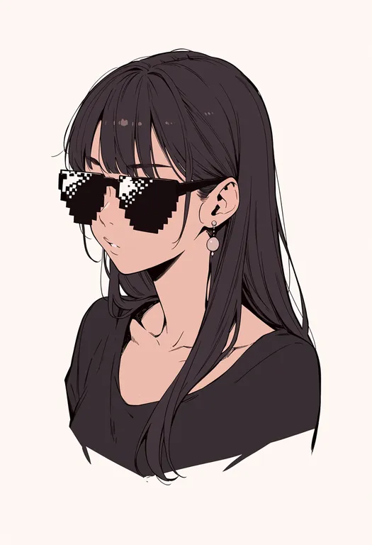 masterpiece, best quality, score_7, safe, pixel sunglasses, 1girl, solo, portrait, simple background — by k3scat, made with ComfyUI